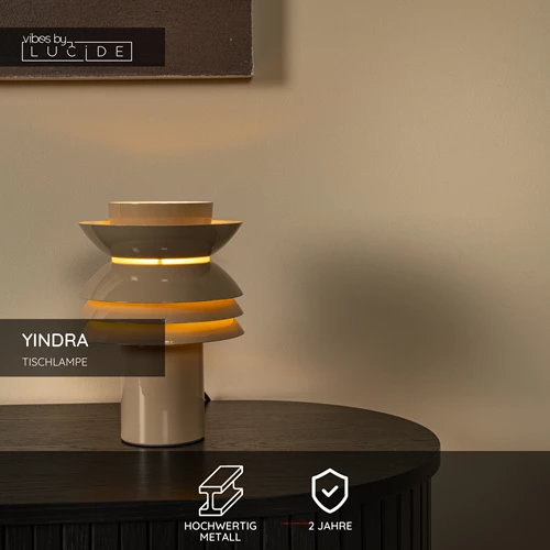 Lucide YINDRA - Tischlampe - Ø 17,5 cm - 1xE27 - Taupe | Vibes - USP